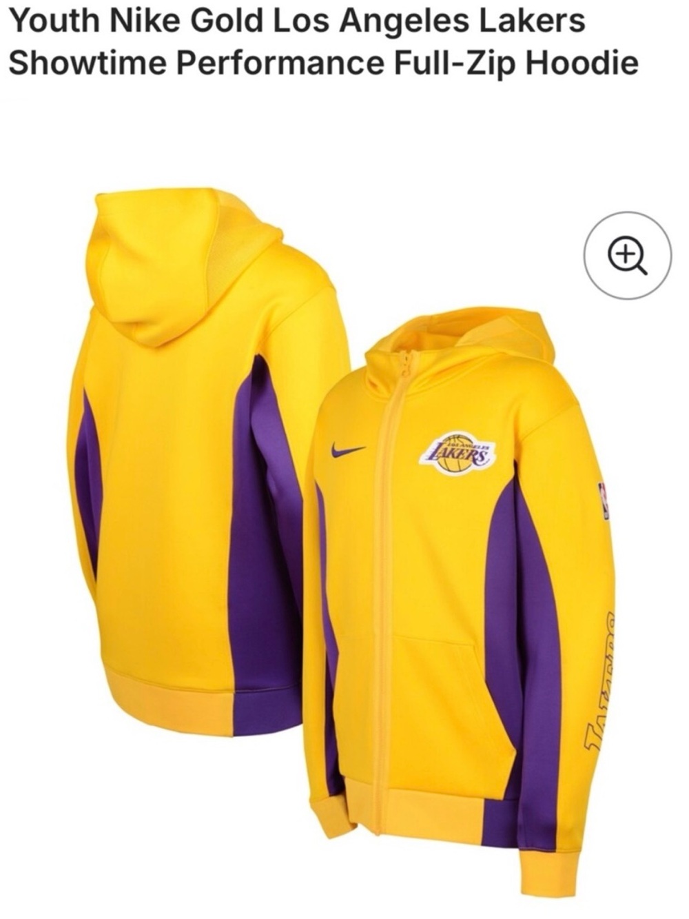 Youth Nike LA Lakers Showtime Performance Full-Zip Hoodie size 10/12 Medium